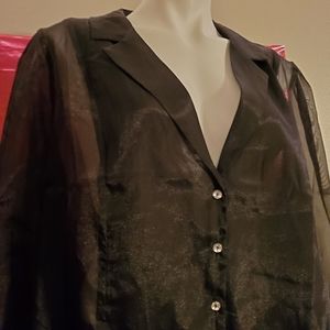 NWT Black Sheer Button Up